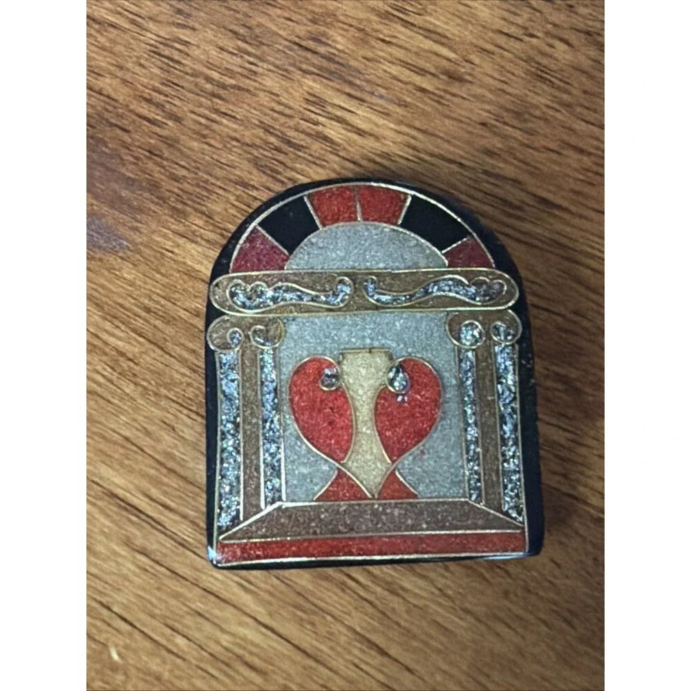 Vintage Black Enamel Brooch Red Silver Gold Art Deco
